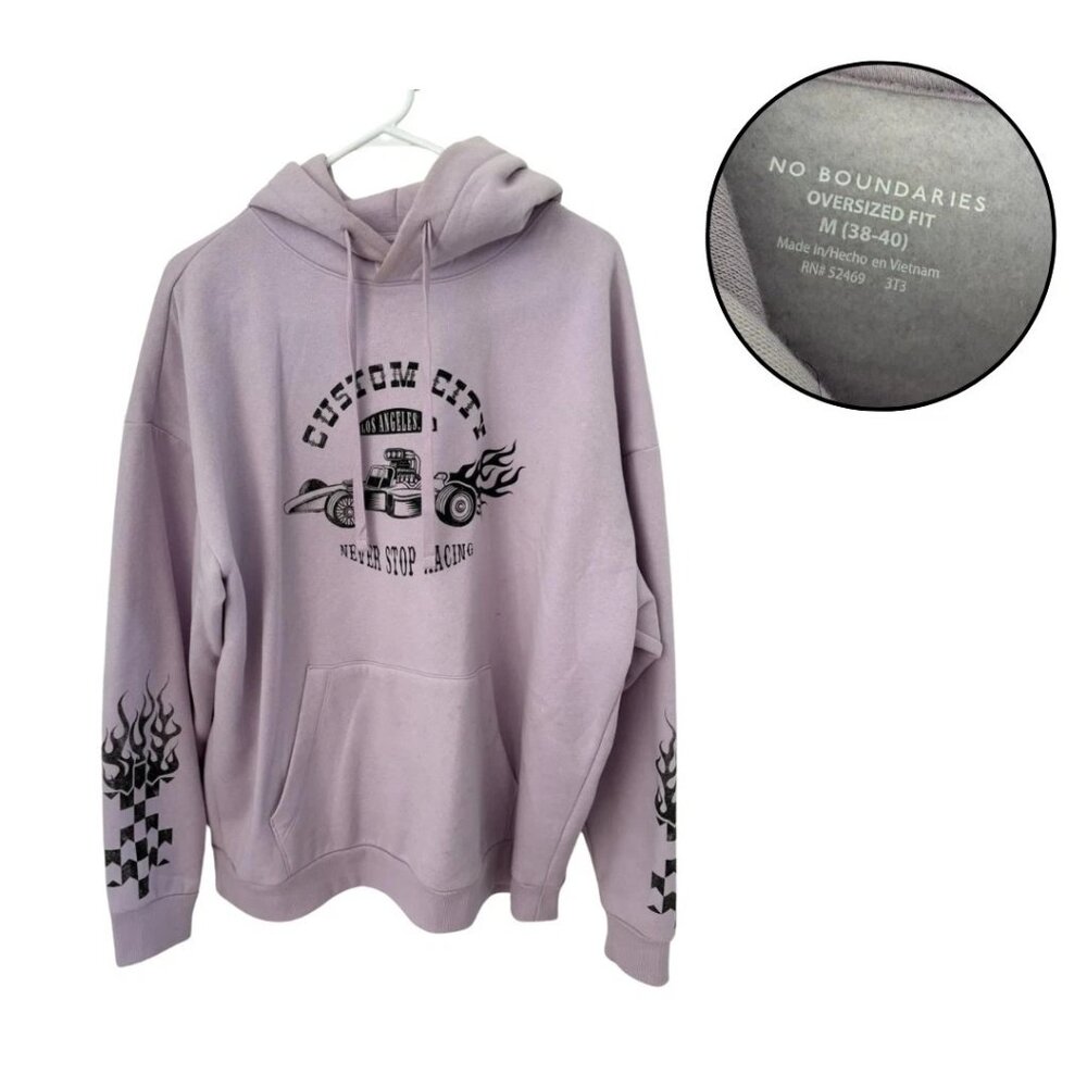 No Boundaries Men’s Medium Purple Hoodie Sweatshirt Oversized Fit Custom City